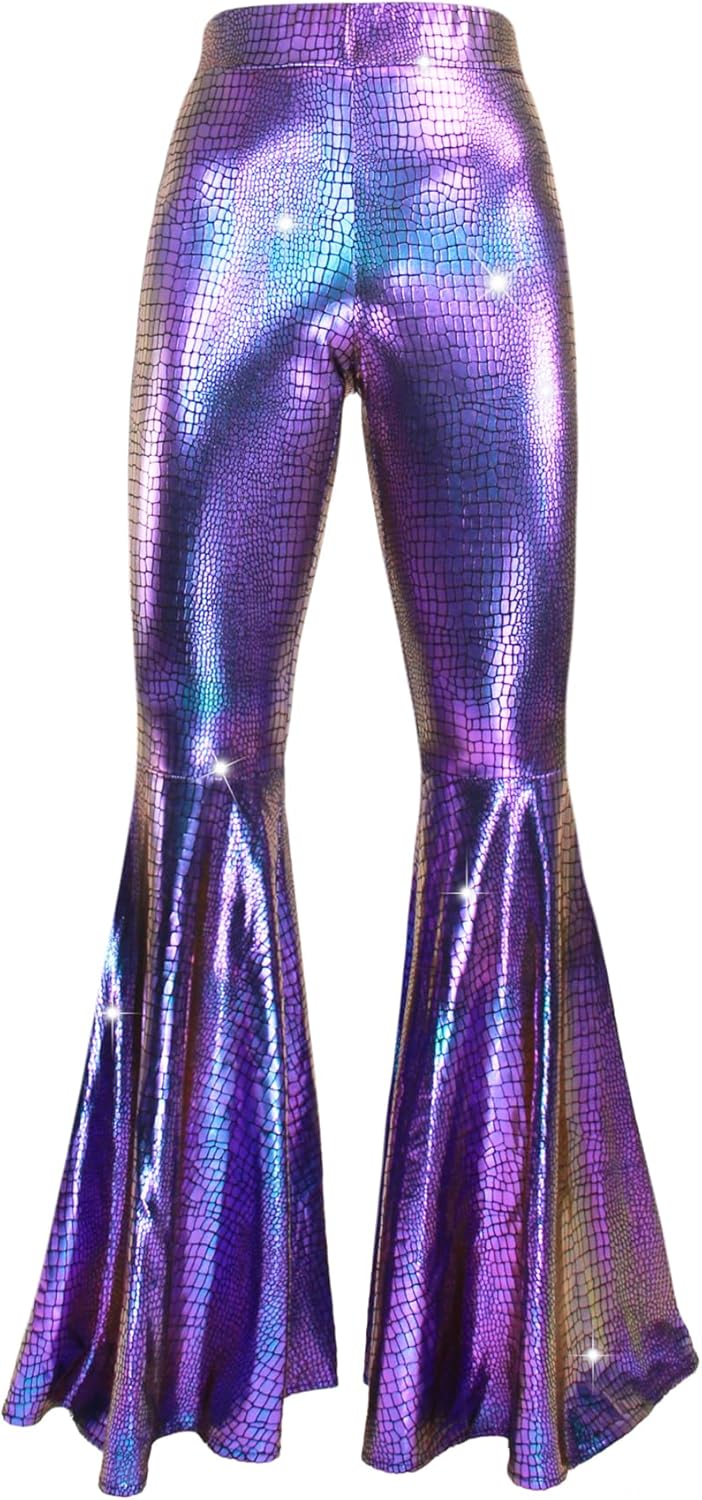 Nawgut Womens Sequin Flare Pant Sparkly High Waisted Leg Bell Bottom Glitter Trousers Night Out Clubwear - Image 3
