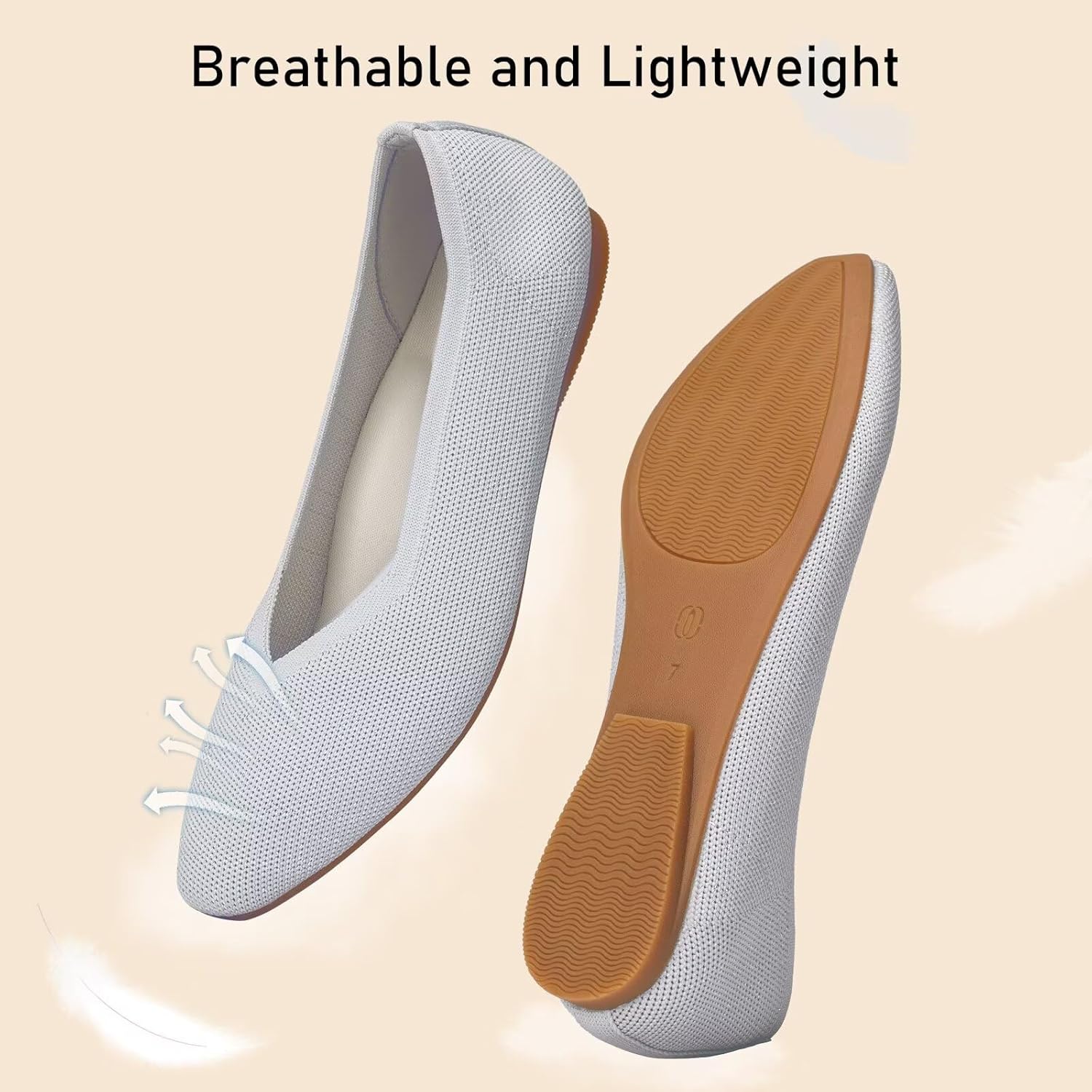 Frank Mully Women's Square Toe Knitted Flats Breathable Lightweight Slip-On Shoes with Arch Support for All-Day Comfort - Image 4