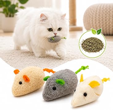 3’lü Catnipli Bez Fare Kedi Oyuncağı – Kedi Nanesi Dolgulu Kaliteli Peluş Fare Seti, Yumuşak Kovalama ve Avlanma Oyuncağı, Yavru ve Yetişkin Kediler İçin