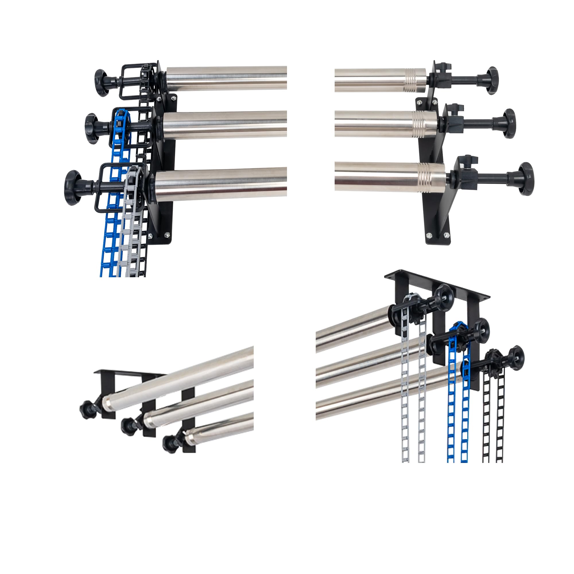 Sistema di supporto per sfondo fotografico, 3 rulli con catene, 3 metri in acciaio inox, traverse da parete/celing/luce da parete, supporto per sfondo, supporto per sfondo