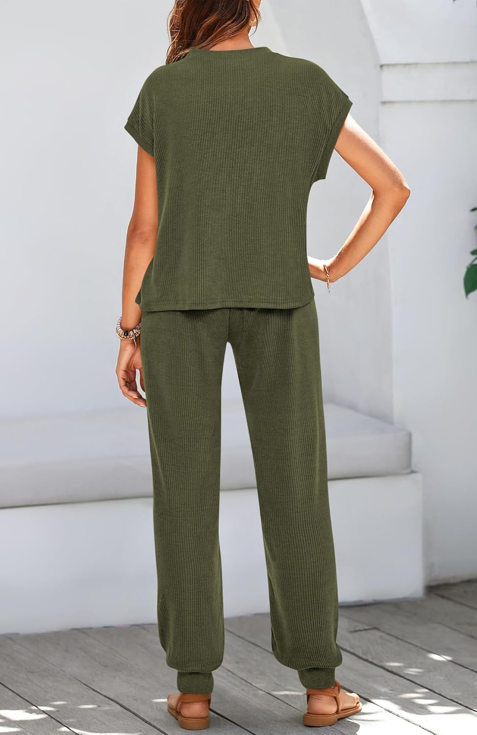 BTFBM Women's Two Piece Tracksuit Outfits Summer Short Sleeve Tops Long Pants Jogger Lounge Matching Sets Sweatsuit - Image 5