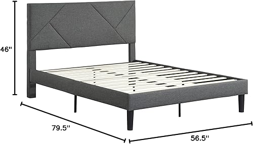 Miniatura 9 de Base de cama de plataforma tamaño Queen con cabecera tapizada de tela y soporte de listones de madera, base de colchón totalmente tapizada, no