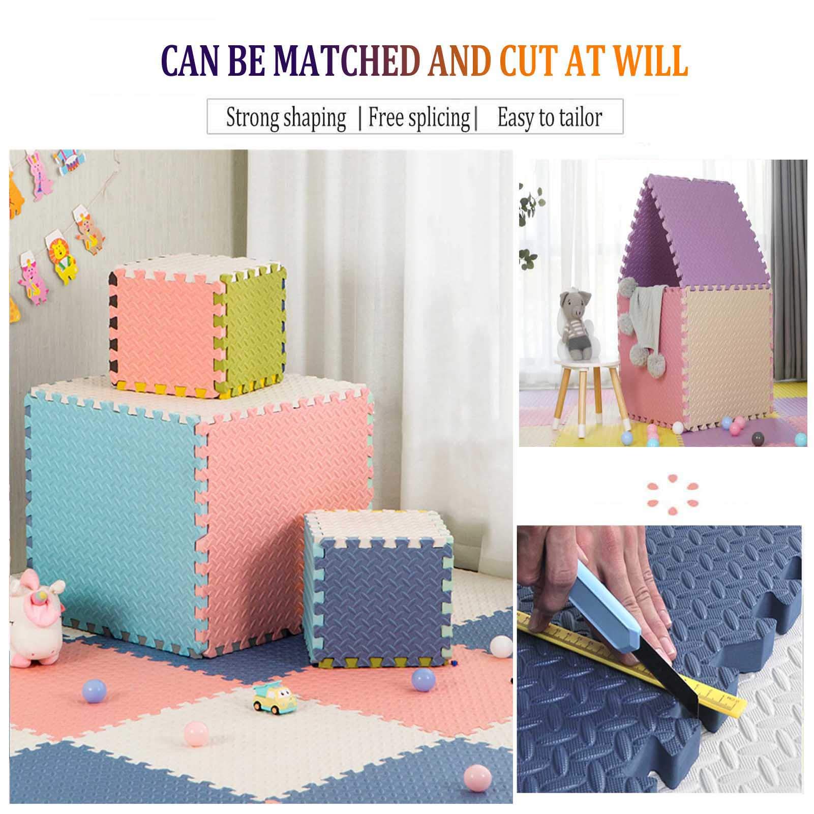Tapis De Jeu en Mousse pour Enfants, Carreaux De Tapis De Jeu en Mousse pour Enfants avec Bords - Parfaits pour La Protection du Sol, Garage, l'exercice, Yoga, Salle Jeux,Blue+Pink,4