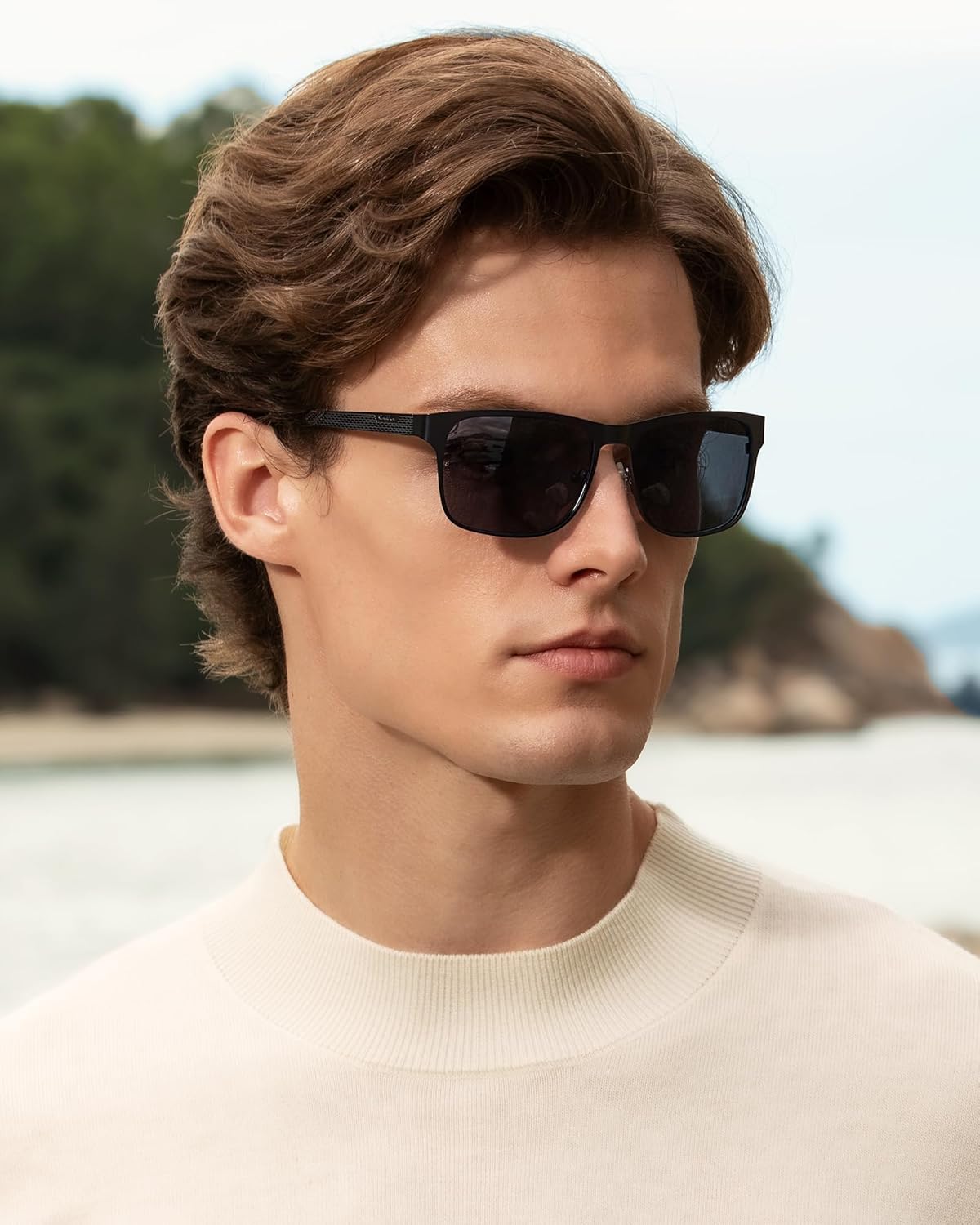 CARFIA Metal Polarized Sunglasses for Men UV400 Protection, Cool Shades with Spring Hinges & Grid Pattern CA5223 - Image 3