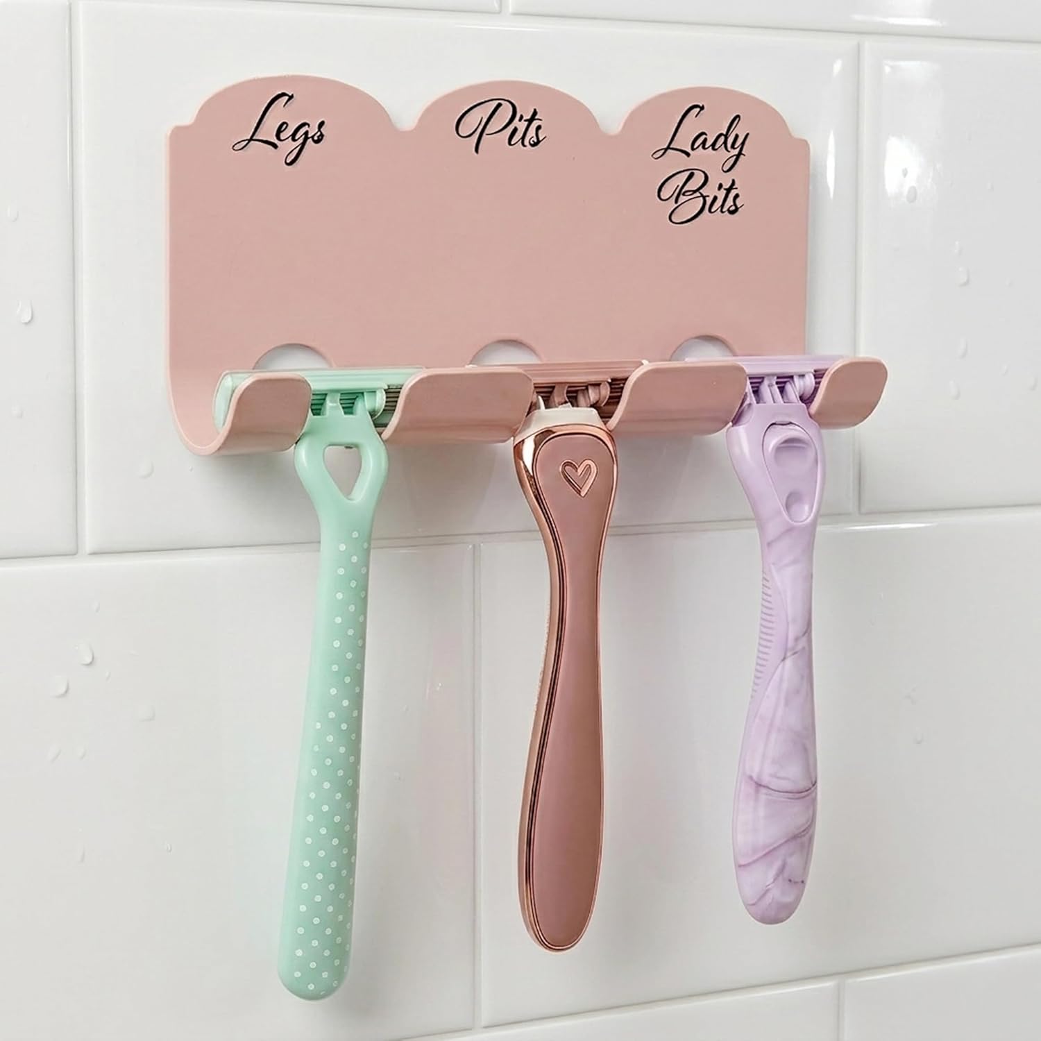 Legs, Pits, Lady Bits Razor Holder for Women – Shower Organizer for Women’s Razors, No Rust Aluminum, No Drilling Required, Wall Mount Bathroom Storage, Keeps Blades Dry, Sharp & Hygienic