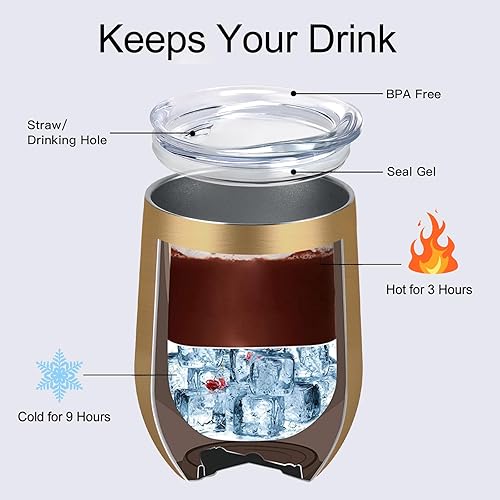 Miniatura 6 de Lifecapido Paquete de 8 vasos de vino de acero inoxidable de 12 onzas, vaso de vino aislado de doble pared, copas de vino sin tallo de acero