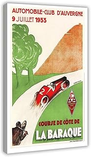 QIENAZIO Impression sur toile vintage Grand Prix Automobile Club d'Auvergne Course de Côte de Baraque 1933 - 30 x 45 cm