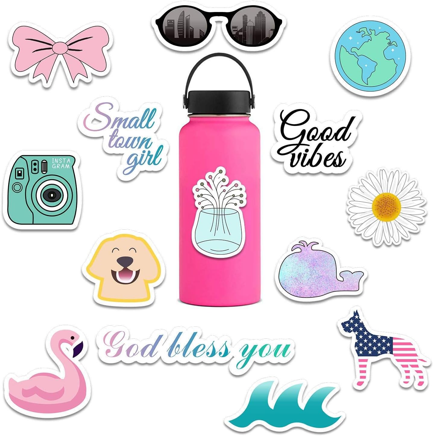 FunCo 14 Vinyl Cute Stickers for Water Bottles Laptop, Waterproof Laptop Water Bottles Stickers