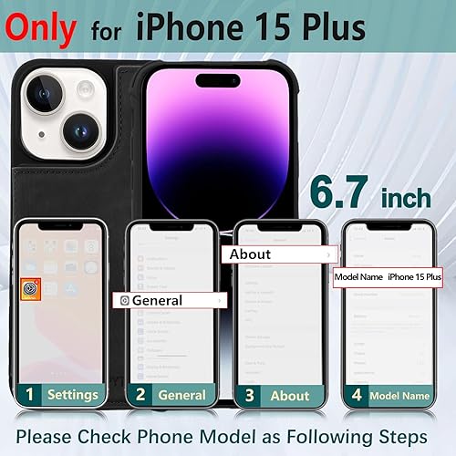 Miniatura 6 de PYTWOPY Funda compatible con iPhone 15 Plus14 Plus con tarjetero de crédito, bloqueo RFID, función atril, cierre magnético de cuero para Apple