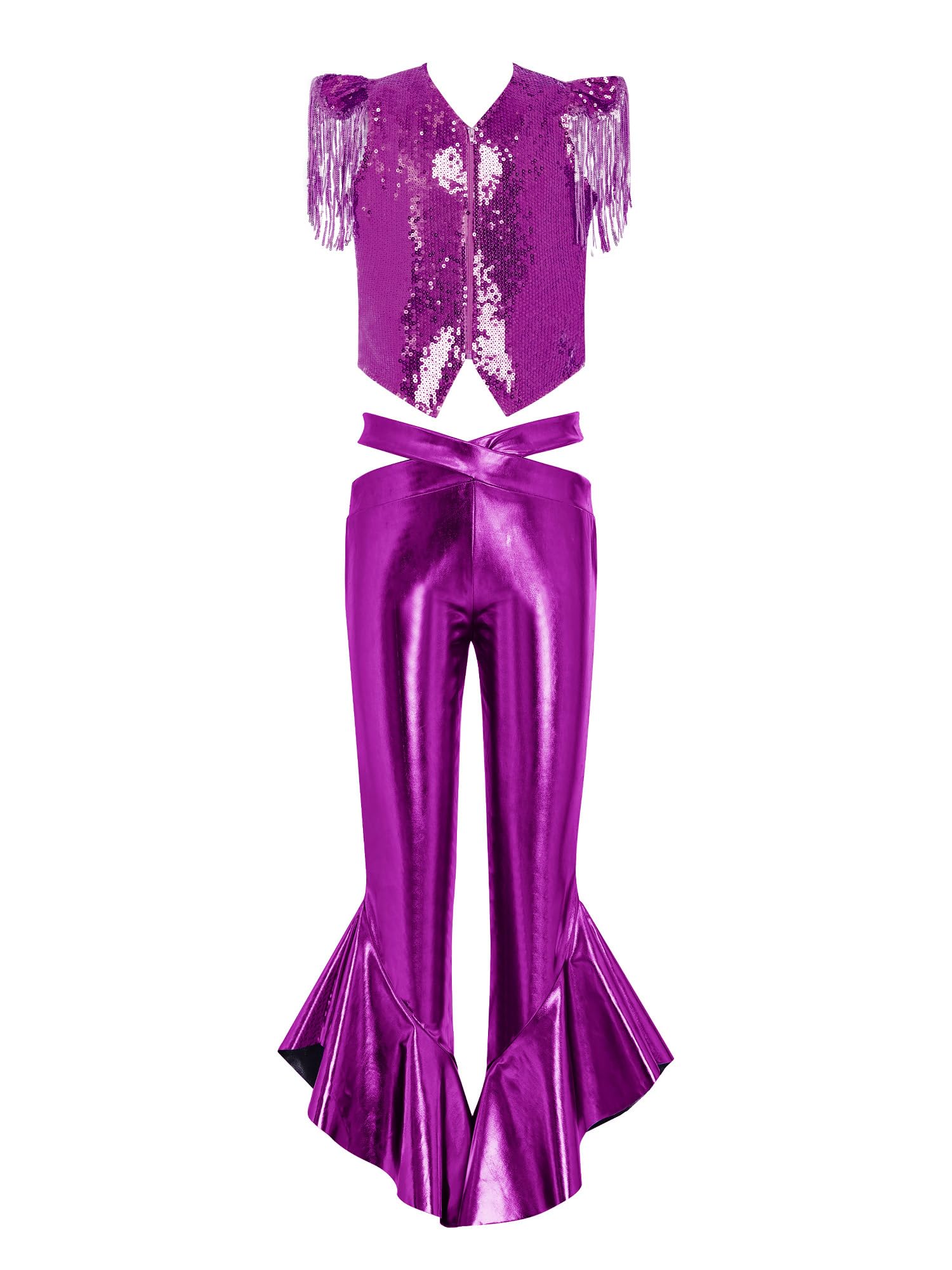 MSemis Enfants Ensemble Hip Hop Enfant Fille Tenues De Danse Avec Paillettes Pour Filles Ensemble Pantalons Danse Jazz Pour Filles Party Violet 15-16 ans