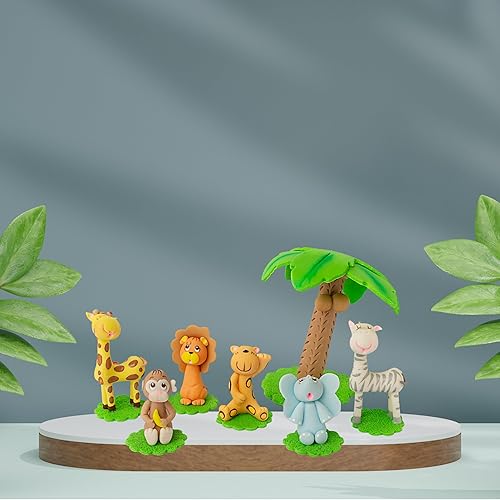 Miniatura 5 de Decoración para tartas de animales de la selva, juego de safari, para baby showers, cumpleaños, jirafa, mono, cebra, león, tigre, elefante, palmera,