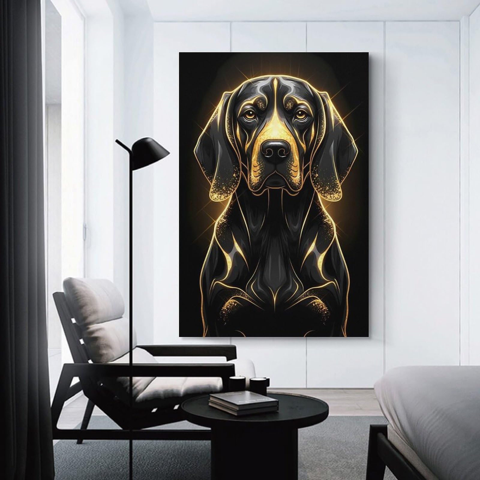 Junmoney Elegant Black And Gold Dog Portrait Canvas Wall Decor, 20x30inch(50x75cm), for Gallery Wall Decor And Room Displays, Wall Decor Suited to Curated Displays