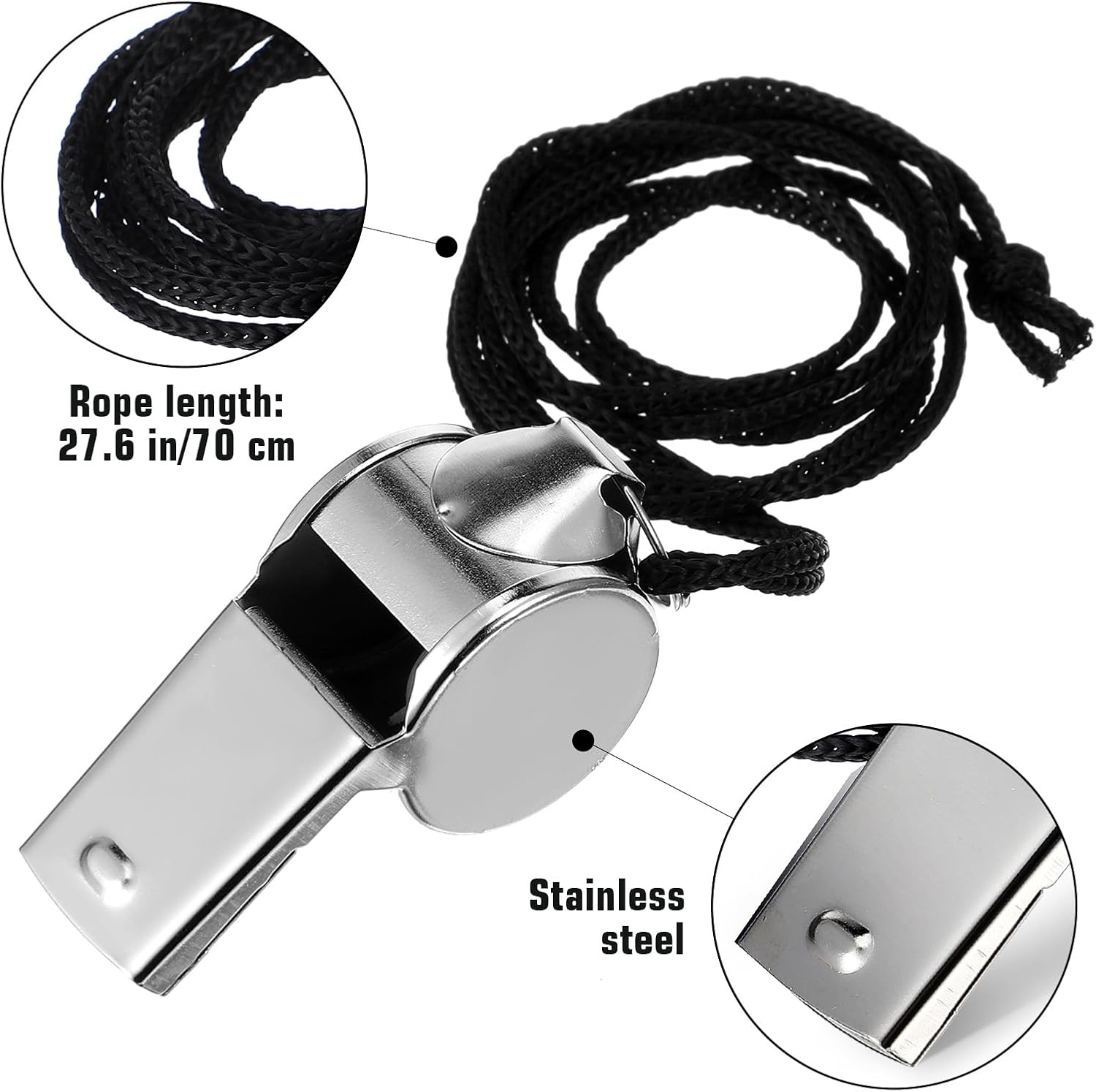 Sibba 100 Pack Whistle with Lanyard Stainless Steel Sports Coach Whistles for Adults, Whistles Bulk Loud Crisp Sound Whistle Ideal for Coaches, Referees, Official, Survival Kits & Outdoor Safety