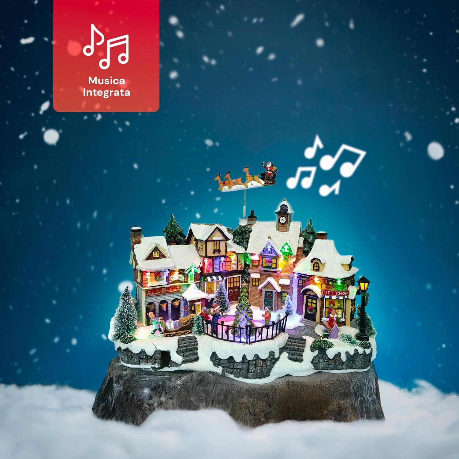 Avilia Pueblo de Navidad Animado con iluminación LED y música navideña – Ideal para Decorar de Forma única y Moderna tu casa – Fabricado con Materiales Resistentes – 31 x 38 x 22 cm