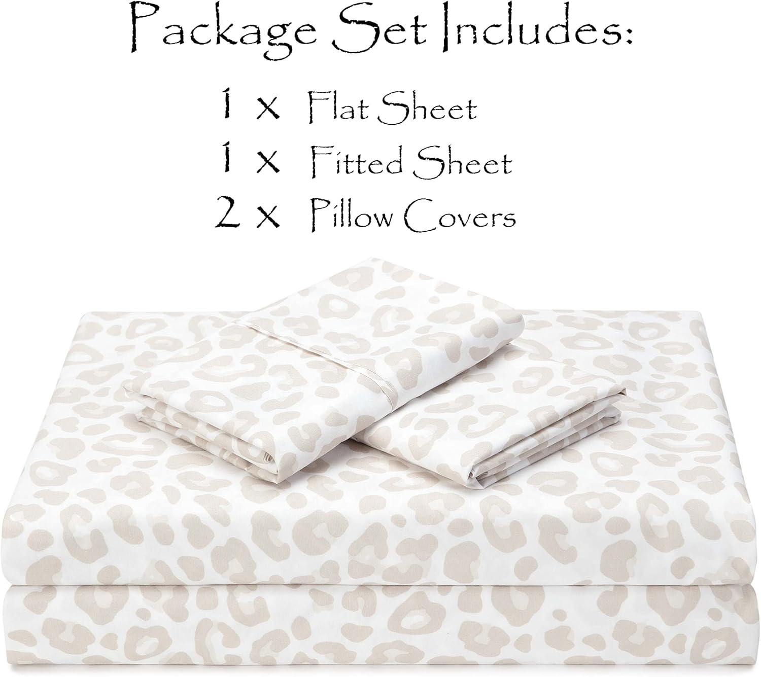 Chanasya Premium Leopard Print Animal Patterned King Bed Sheet Set 4-Piece - 1 Flat 1 Fitted Sheet 2 Pillowcases - Ultra Soft Luxurious Microfiber Sheets - Beige