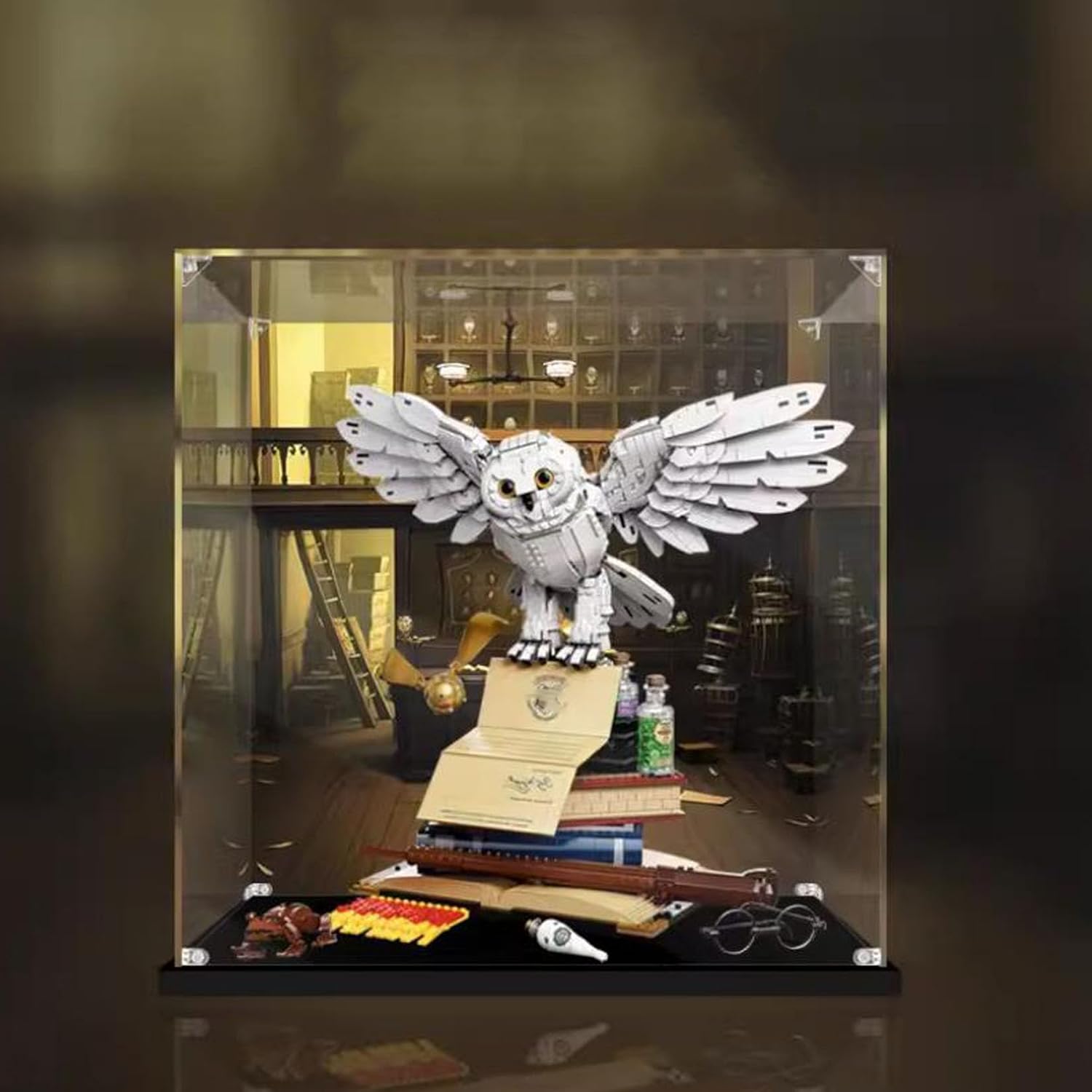 Acrylic Display Case for Lego.Harry Potter Hogwarts Icons 76391,Showcase,Protect & Decorate Model with Dustproof Storage,Gifts (Background F)