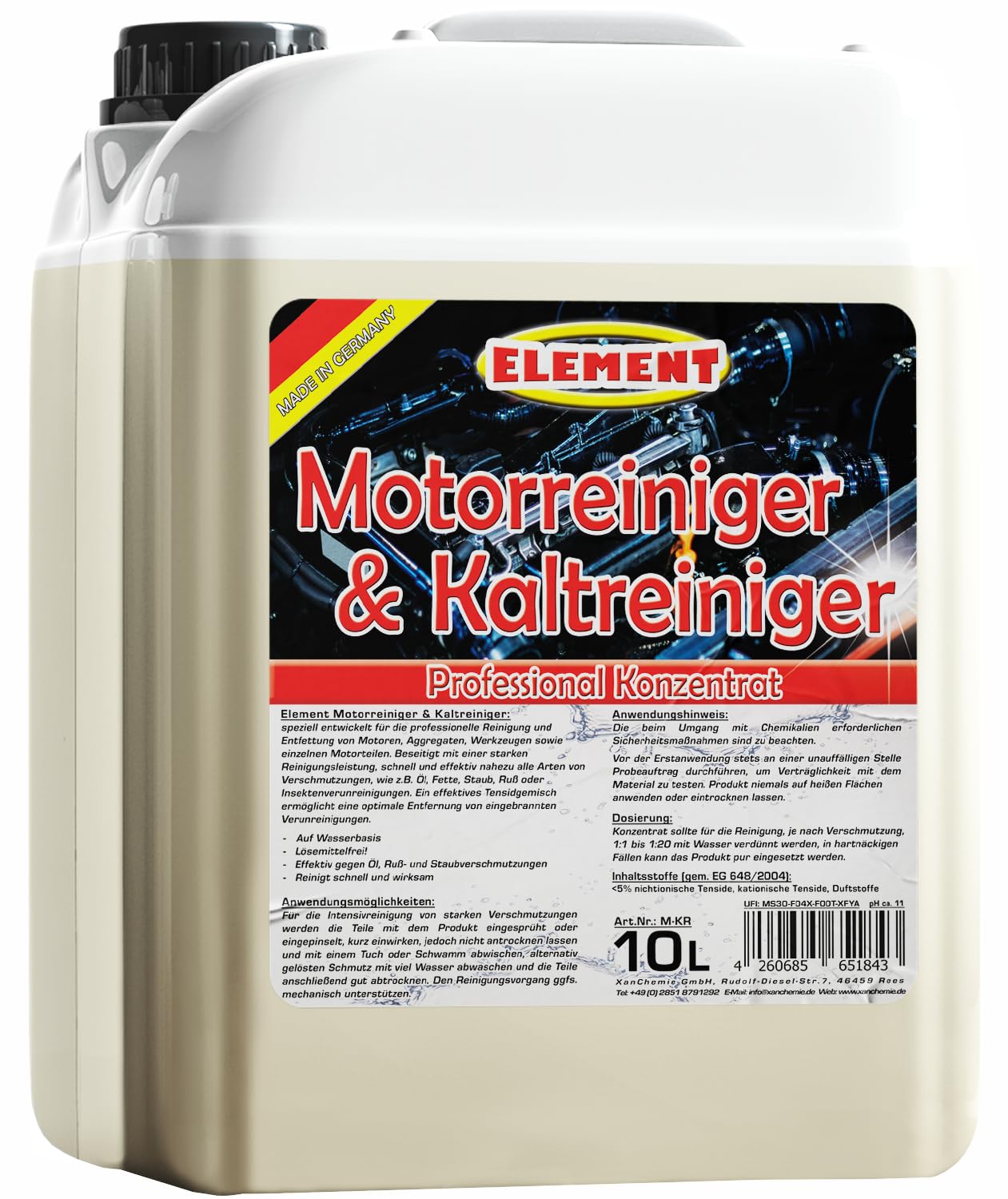 Element 10 Liter Motorkaltreiniger Kaltreiniger Motorreiniger | sparsames Konzentrat | hohe Schmutzlösekraft | Werkstattreiniger | Teilereiniger | Kaltreiniger | Motorreiniger