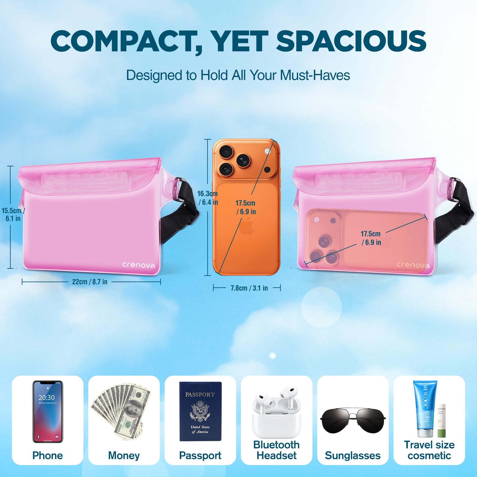 Wasserdichte Bauchtaschen für Damen, sanddichte Trockentasche für Strand, wasserdichte Tasche für Handy, Reisepass, Geldbörse, schwimmende wasserdichte Taschen für Kreuzfahrt, Reisen, Wasserpark