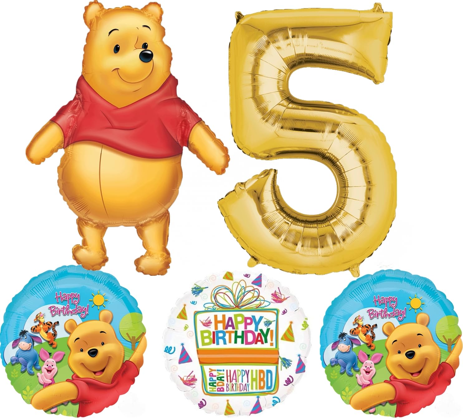 Winnie the Pooh 5th Birthday Party Supplies Foil Balloon Bouquet Decorations