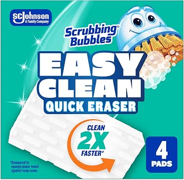 Scrubbing Bubbles Easy Clean Quick Eraser, Multipurpose Durable Bathroom Cleaner Sponge for Shower and Tub Tiles, Sinks, Faucets, Counters, Toilets, Glass Doors & More, 4-Count