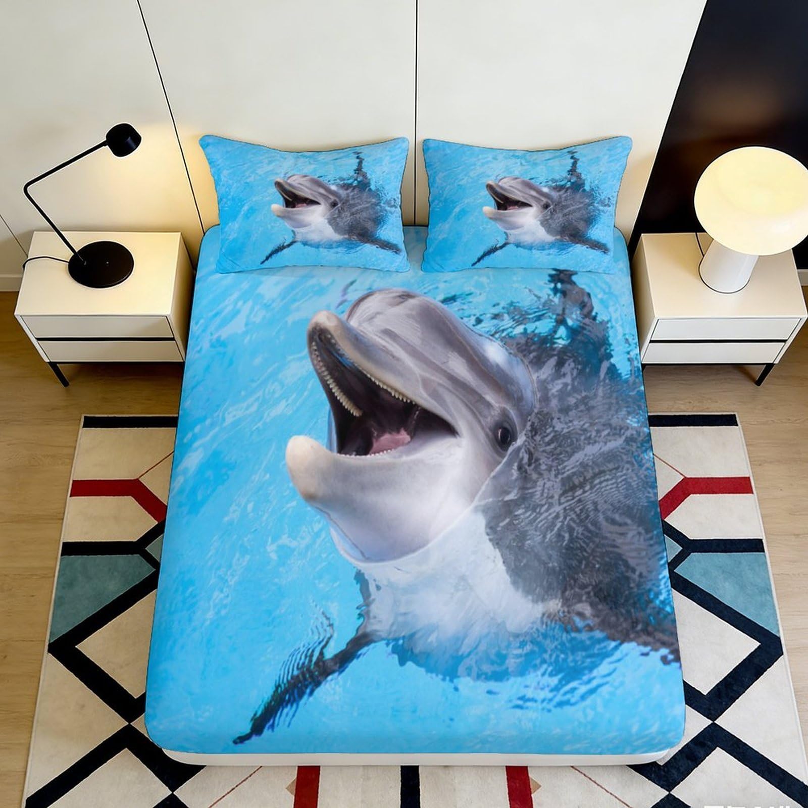 Kzqnxhjprl Style-10 3D Printed Dolphin Ocean Fitted Sheet Microfiber Soft Non-Slip Bed Cover For Bedroom Guest Room Mattress Decor 90X200x25cm