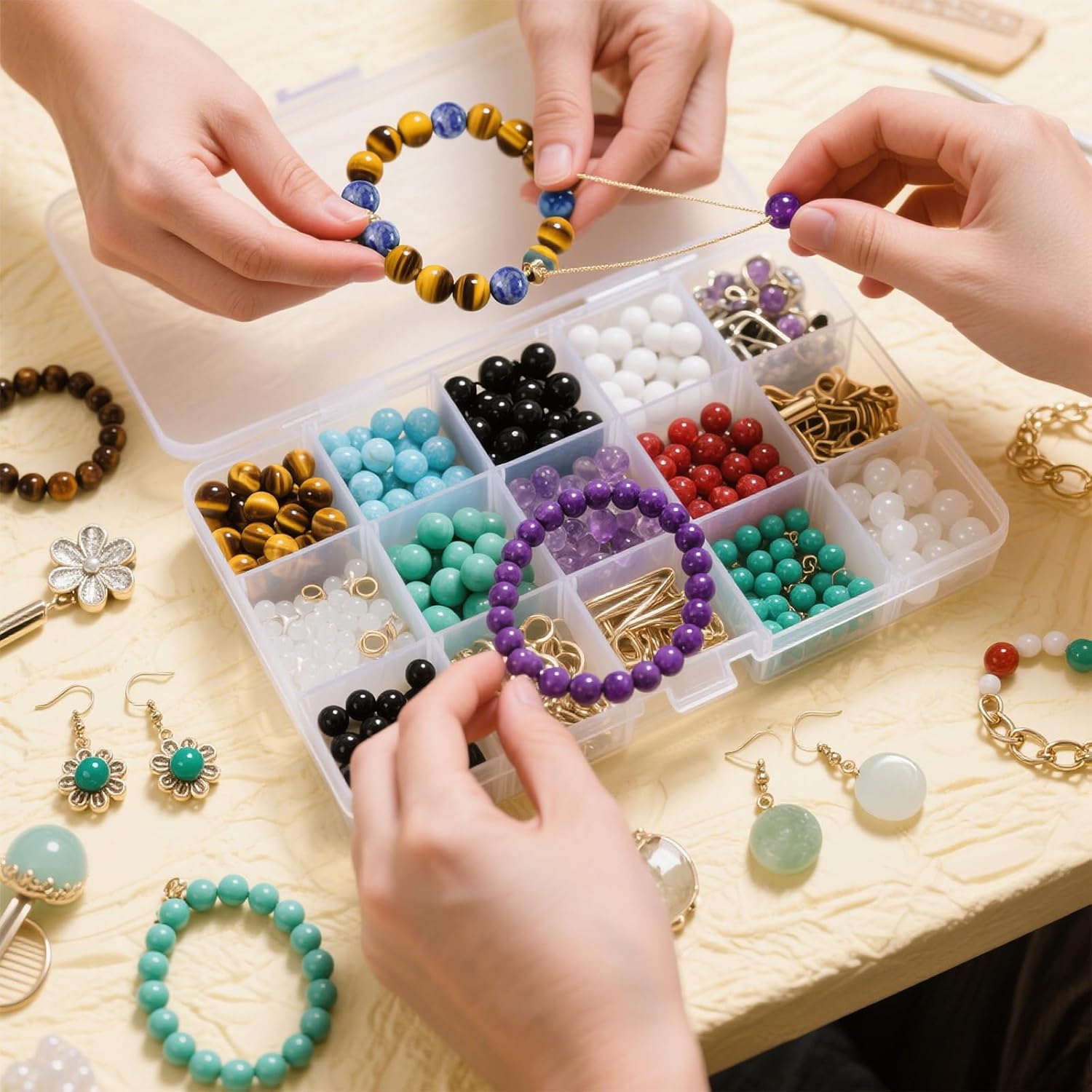 Ouubuuy 0.5lb 280pcs Natural Stone Beads Multicolor Random Mixed Assorted Round Loose Gemstone and Crystal Beads for Bracelet Necklace Earrings Jewelry Making - Image 6