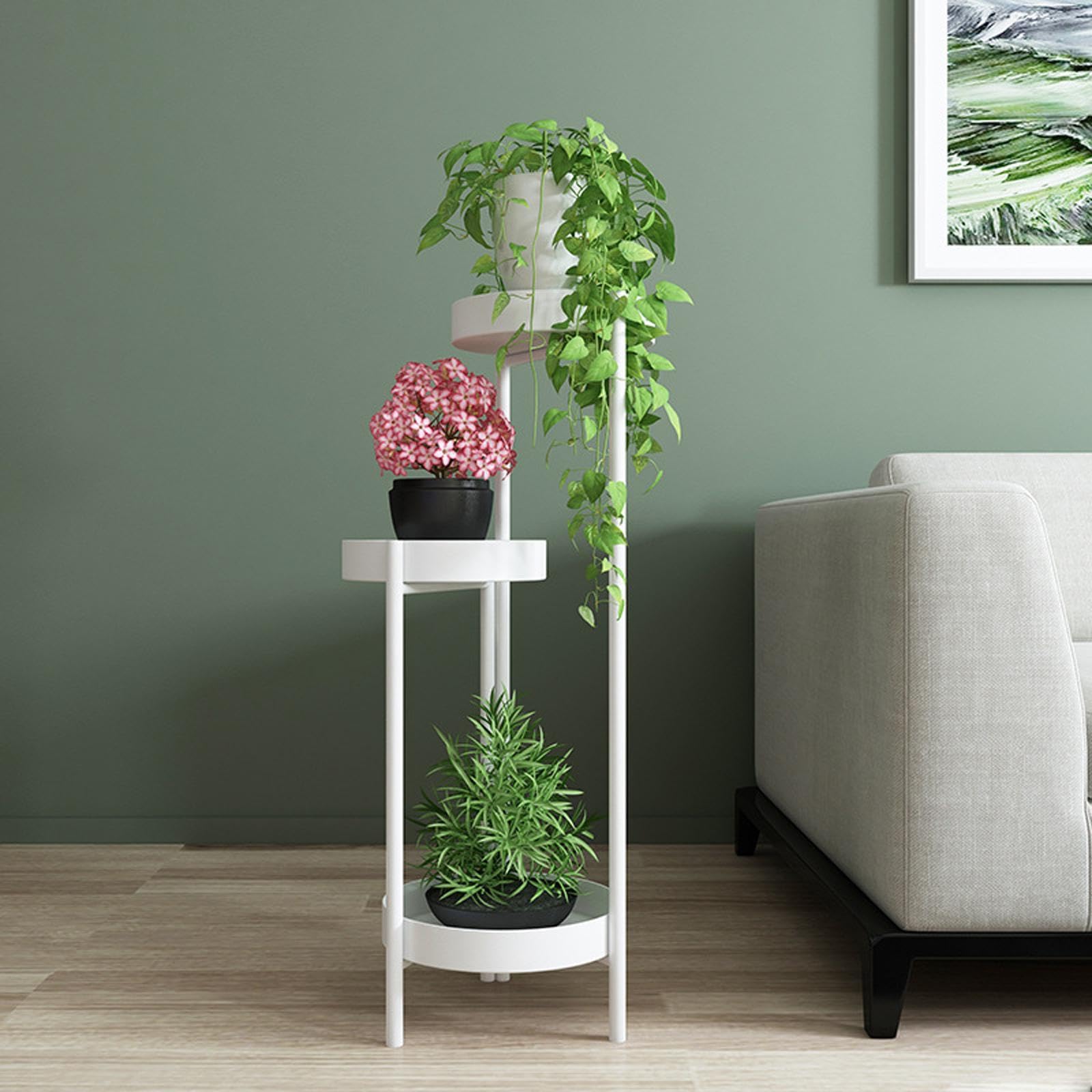 Elegante scaffale angolare per vasi di fiori in a 3 livelli per | da giardino interne ed esterne. Il supporto per vasi di fiori è un espositore per decorazioni da giardino a 3 livelli.