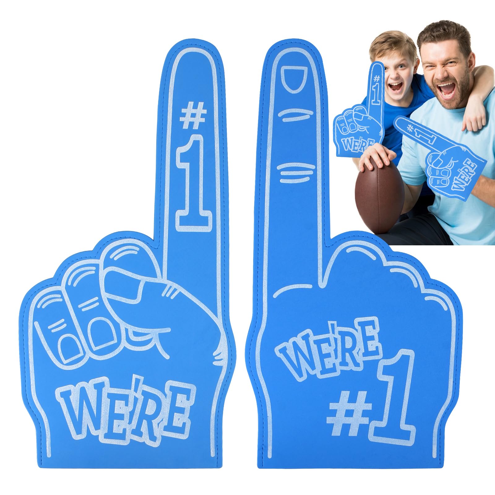 LALASTYLE 2 Giant Foam Fingers - Gladiator & Number 1 Fan Foam Hands for Sports Events & Parties (Blue) - Image 3