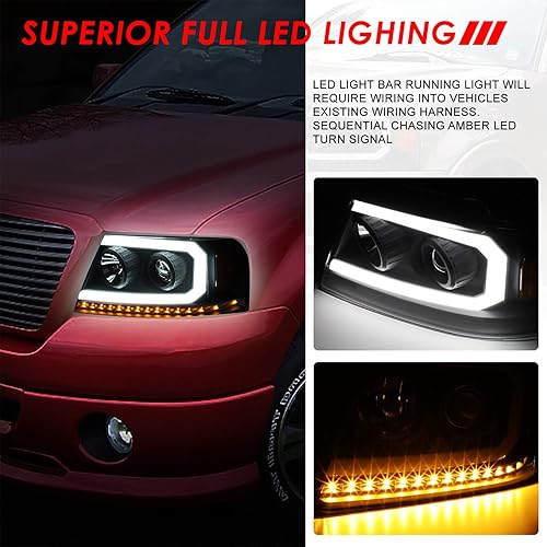 Miniatura 4 de Auto Dynasty Proyector LED DRL de señal de giro secuencial compatible con Ford F-150 Lincoln Mark LT 04-08, lado del conductor y del pasajero,