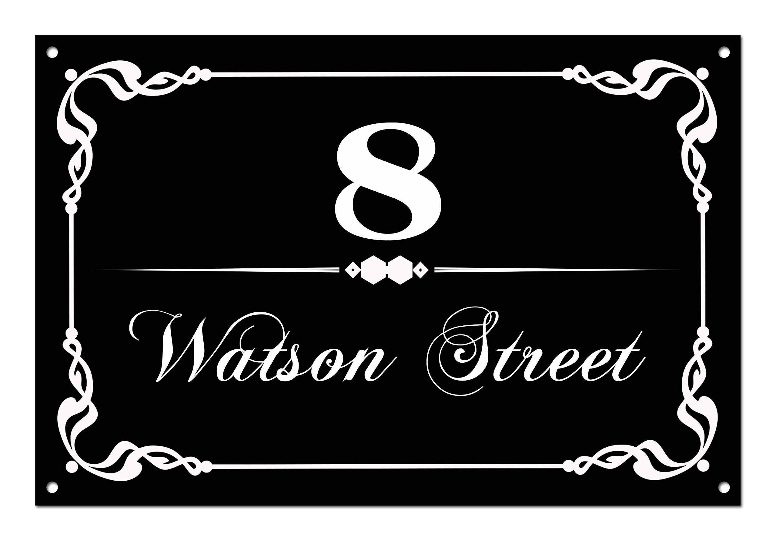 Personalised Your Own House Name and Number White Aluminium Metal Sign - Black