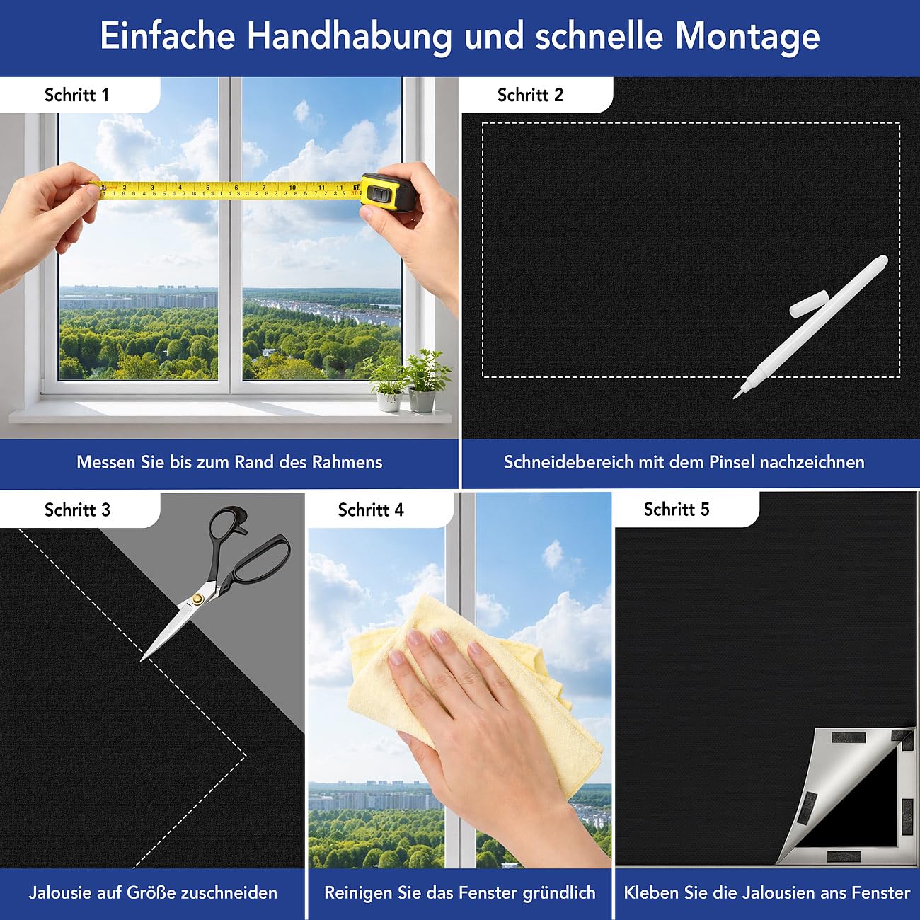 Carlo Milano Klett Fensterverdunklung: 4er-Set Fenster-Verdunkelung 300 x 145 cm, Montage ohne Bohren (Fenster Verdunkelung Folien, Verdunkelungssets, Hitze)