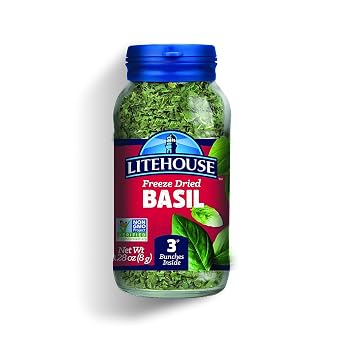 Litehouse Freeze Dried Basil - Dried Basil Leaves, Substitute for Basil Organic Fresh Leaves, Dried Basil Seasoning, Equal to 3 Basil Fresh Bunches, Non-GMO, Gluten-Free - 0.28 Ounce