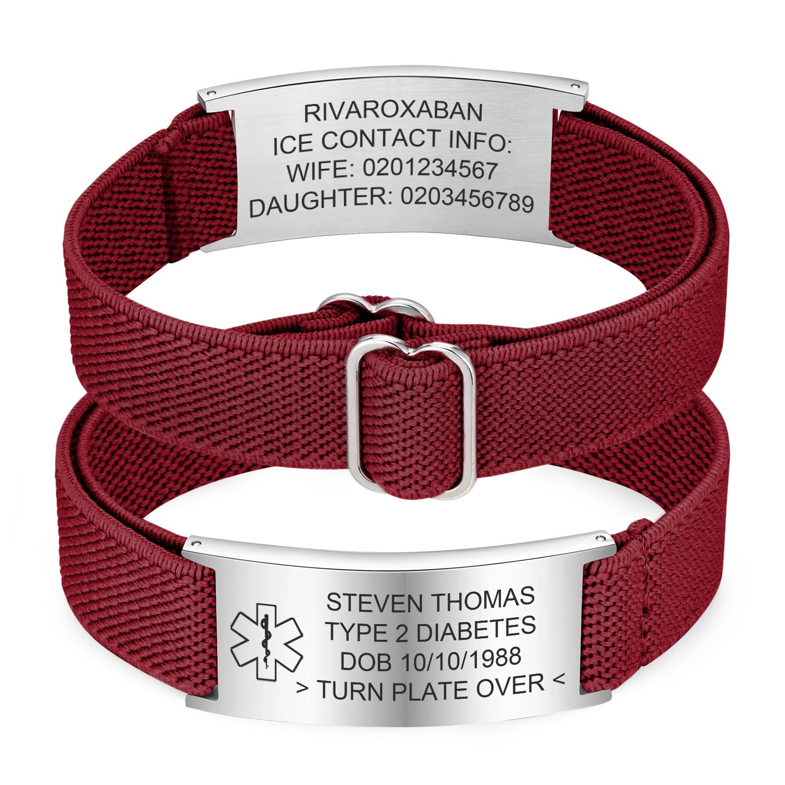 Personalized Medical Alert Bracelet for Men - Customized Elastic Strap Stainless Steel ID Bracelets Engraved Medic Info, Emergency Awareness Medic ID Bracelet for Autism Allergy Diabetic Epilepsy