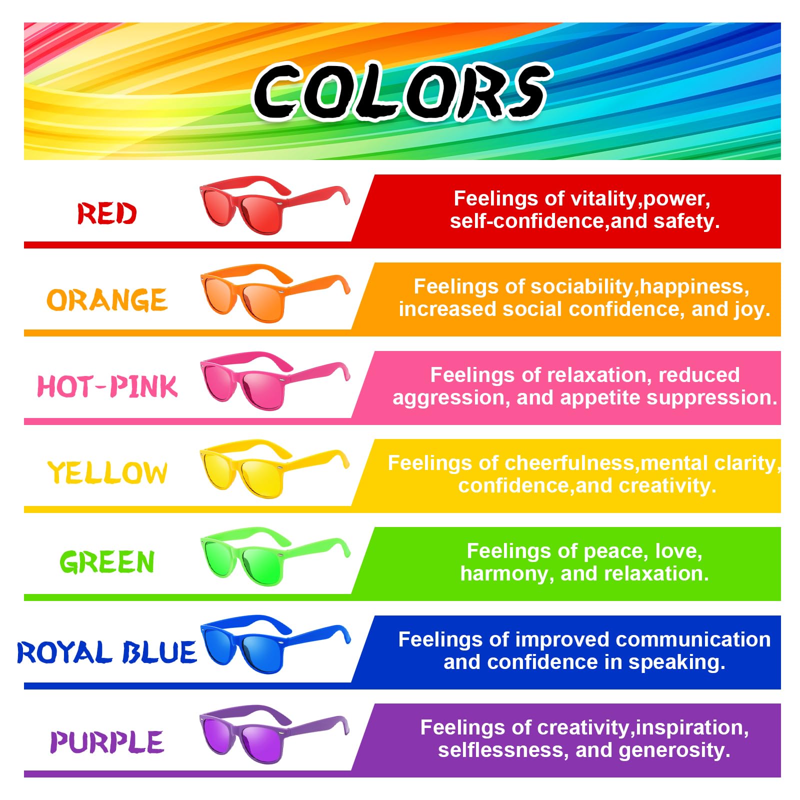 Lot de 12 paires de lunettes de soleil colorées fluo pour adultes Unisexe