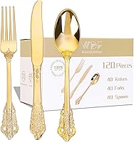 Vista 1 de WDF 120 cubiertos de plástico dorado – Juego de cubiertos desechables de plástico dorado resistente – 40 tenedores, 40 cucharas, 40 cuchillos