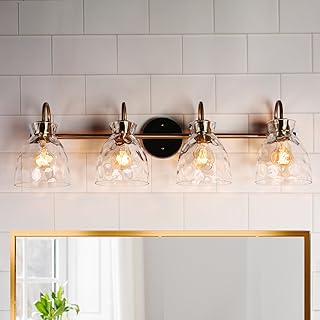 KSANA Bathroom Light Fixtures, 31" Large Vanity Lights Over Mirror 4 Light Bathroom Lighting with Textured Glass Mid-Century Modern Vanity Light for Dressing Room, Powder Room
