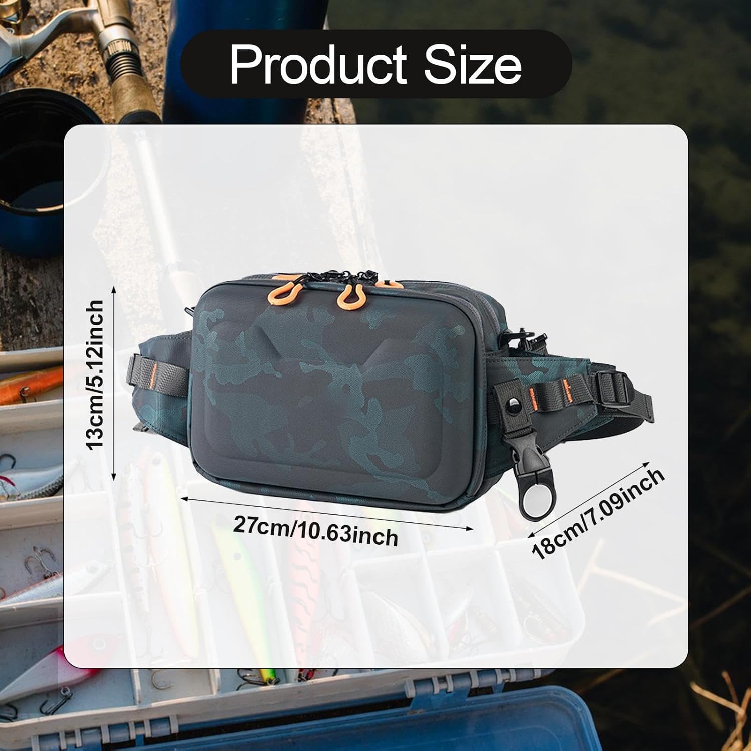 Fishing Fanny Pack Tackle Storage Bag for Men Waterproof Multifunction Organizer Waist Bag for Running Travel Hiking 10.63x7.09x5.12inch