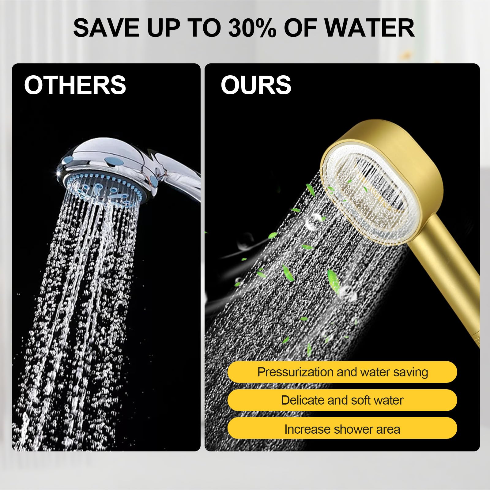 Filtersonic - Alcachofa de ducha 3 en 1 de alta presión con filtro, filtro contra la cal, para aumentar la presión, con esponja para eliminar el agua dura, metal pesado (dorado)