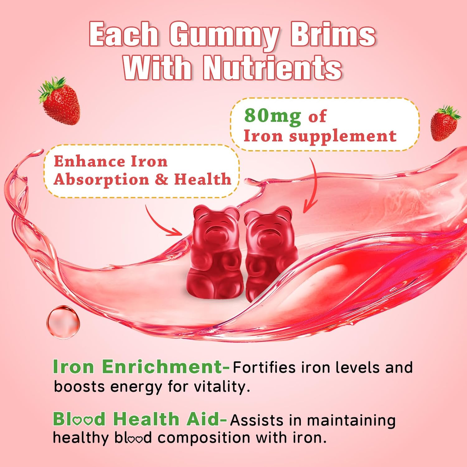 180 Count | Iron Supplement for Women,Men & Kids, Iron Gummies for Iron Deficiency & Anemia with Vitamin C B6 B12,Folate-Iron Supplement Support Bl♡♡d Oxygen & Energy Boost, Vegan,Non-GMO &Gluten Free