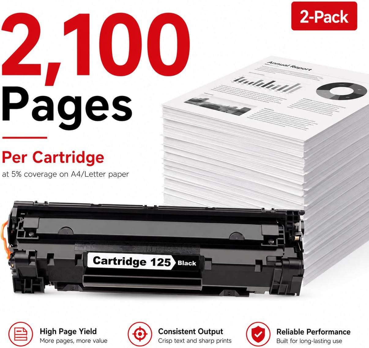 125 CRG-125 Black High-Yield Toner Cartridge 2 Pack Compatible Replacement for Canon 125 CRG125 Toner for imageCLASS LBP6000 LBP6030w MF3010 Printer, 3484B001