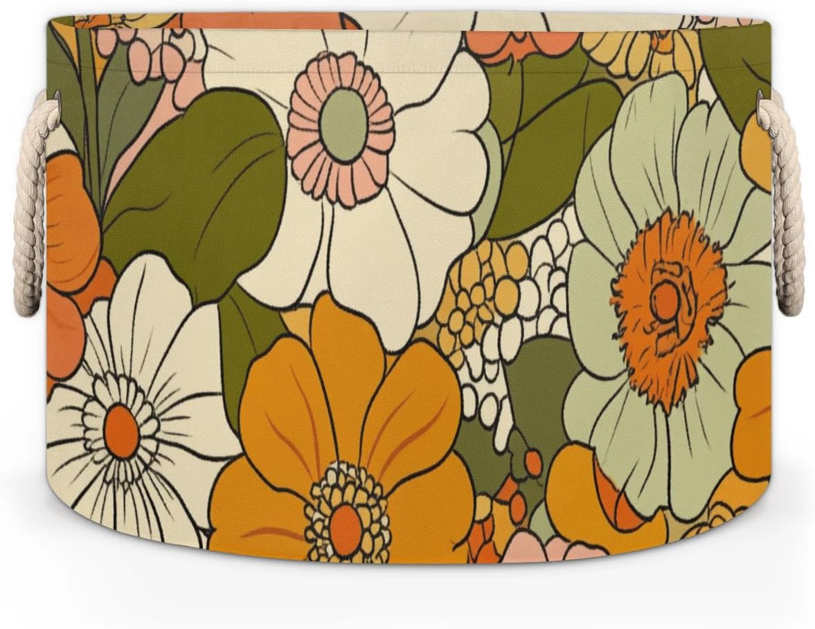 Colorful Sunflower Storage Basket Daisy Roses Floral Foldable Storage Bin with Handles Organizer Bins Shelves Boxes for Blankets Clothes Shoes Closet Living Room