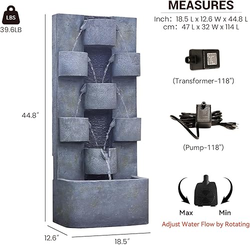 Miniatura 10 de Bumilgar Fuentes de agua de jardín interiorexterior, fuente de cascada de pie de 47.2 pulgadas con luces LED y bomba para jardín, patio, patio,