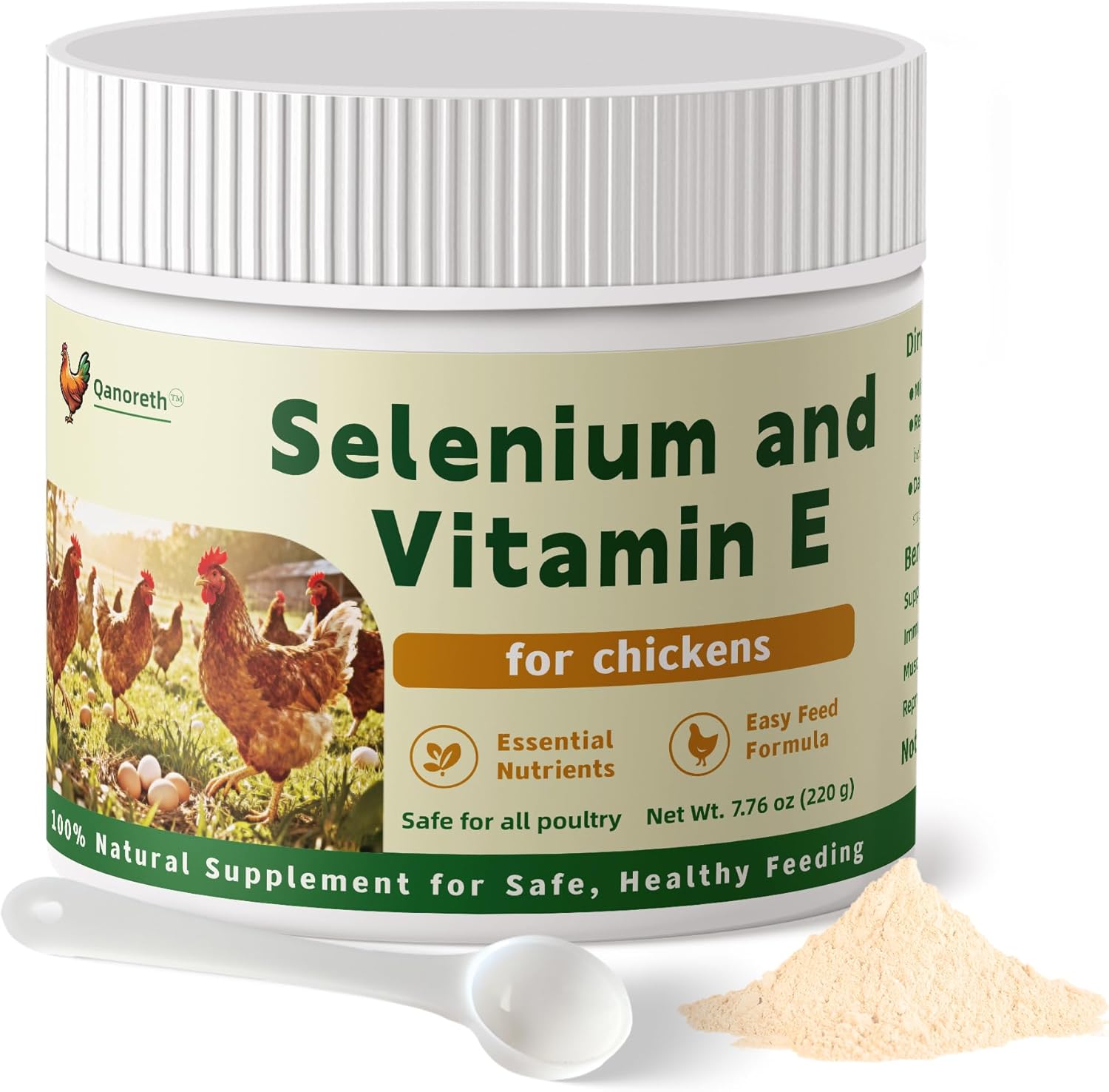 Selenium and Vitamin E Powder for Chickens – Boost Immunity, Muscle Support & Reproductive Health, Selenium for Chickens to Prevent Wry Neck & Improve Egg Production, Chicken Vitamins for All Poultry