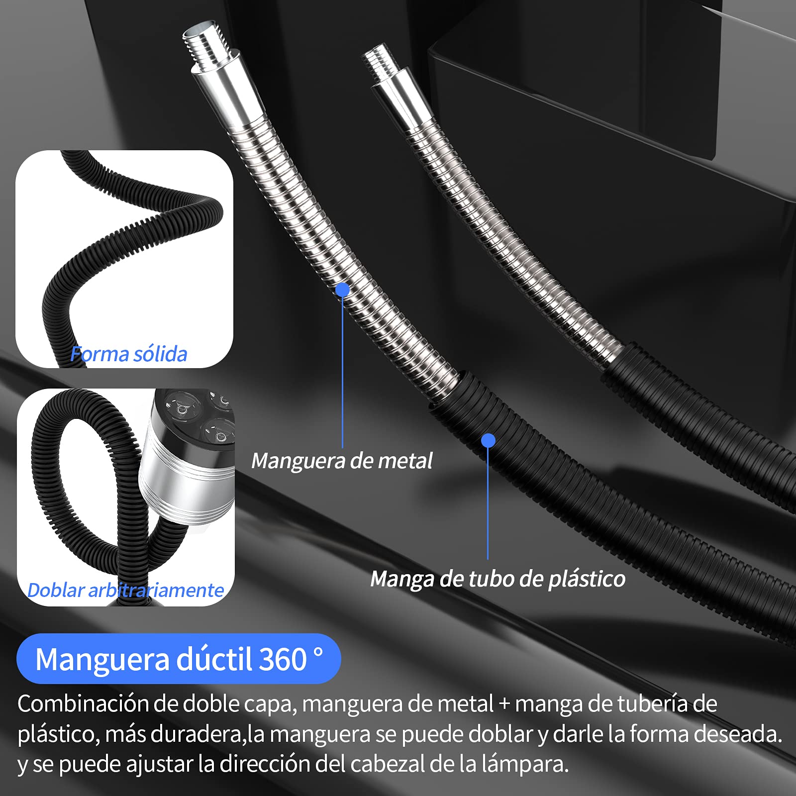 Luz de trabajo de cuello de cisne flexible LED impermeable IP66 230V 900 lúmenes Base de 4 orificios con tornillo para torno para máquina herramienta industrial y banco de trabajo