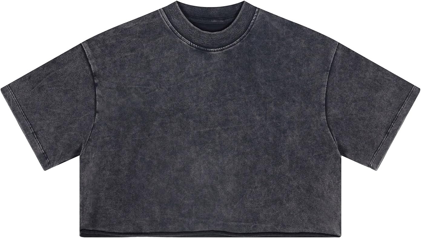 Womens Oversized Vintage T Shirts Casual Cropped Tees Short Sleeve Cotton Acid Wash Tops Summer Grunge Shirts - Image 7