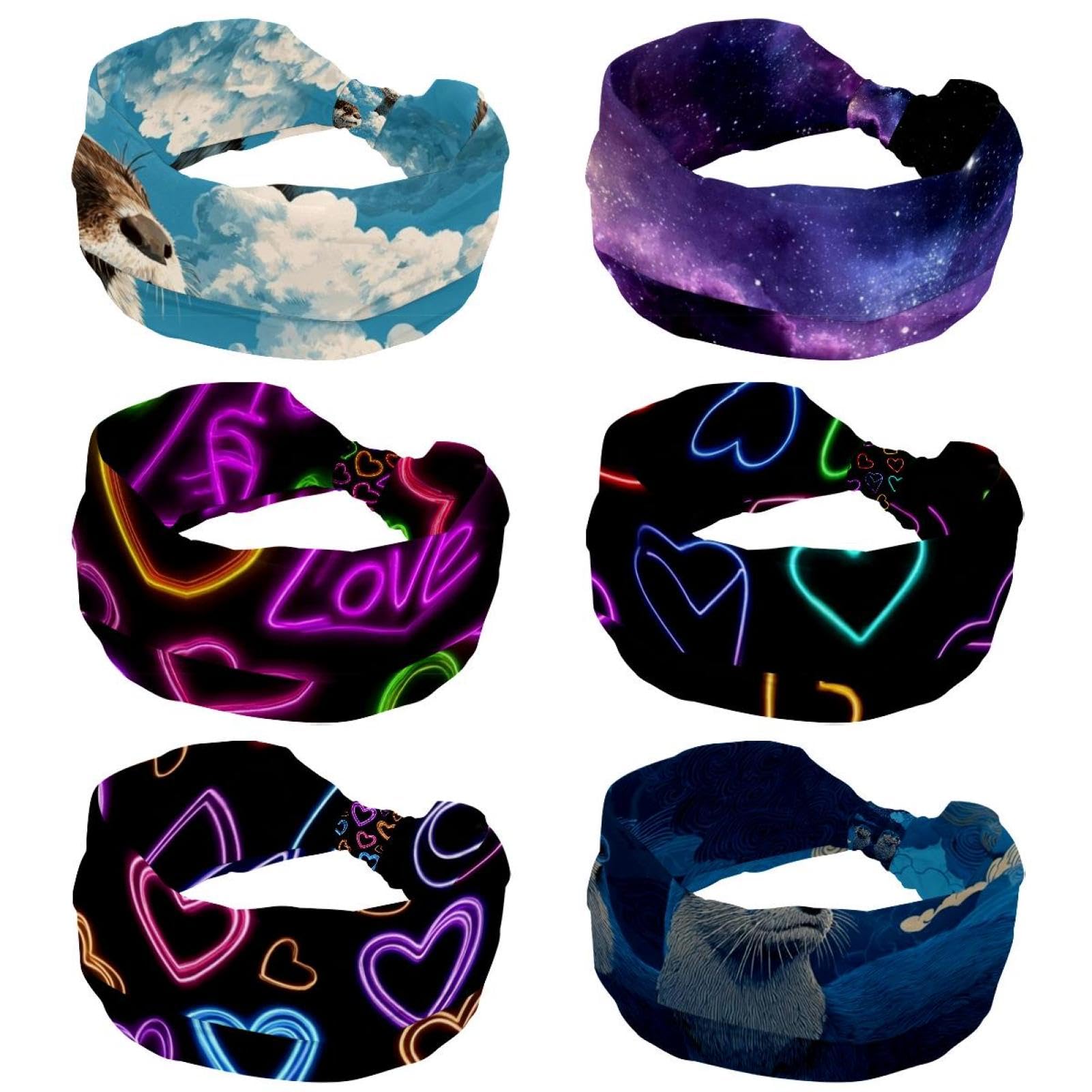 Lot de 6 bandeaux élastiques pour femme Motif nébuleuse Violet Galaxie Pour Yoga Entraînement Tête Anti-transpirant Doux Simple Polyvalent Accessoire Cheveux