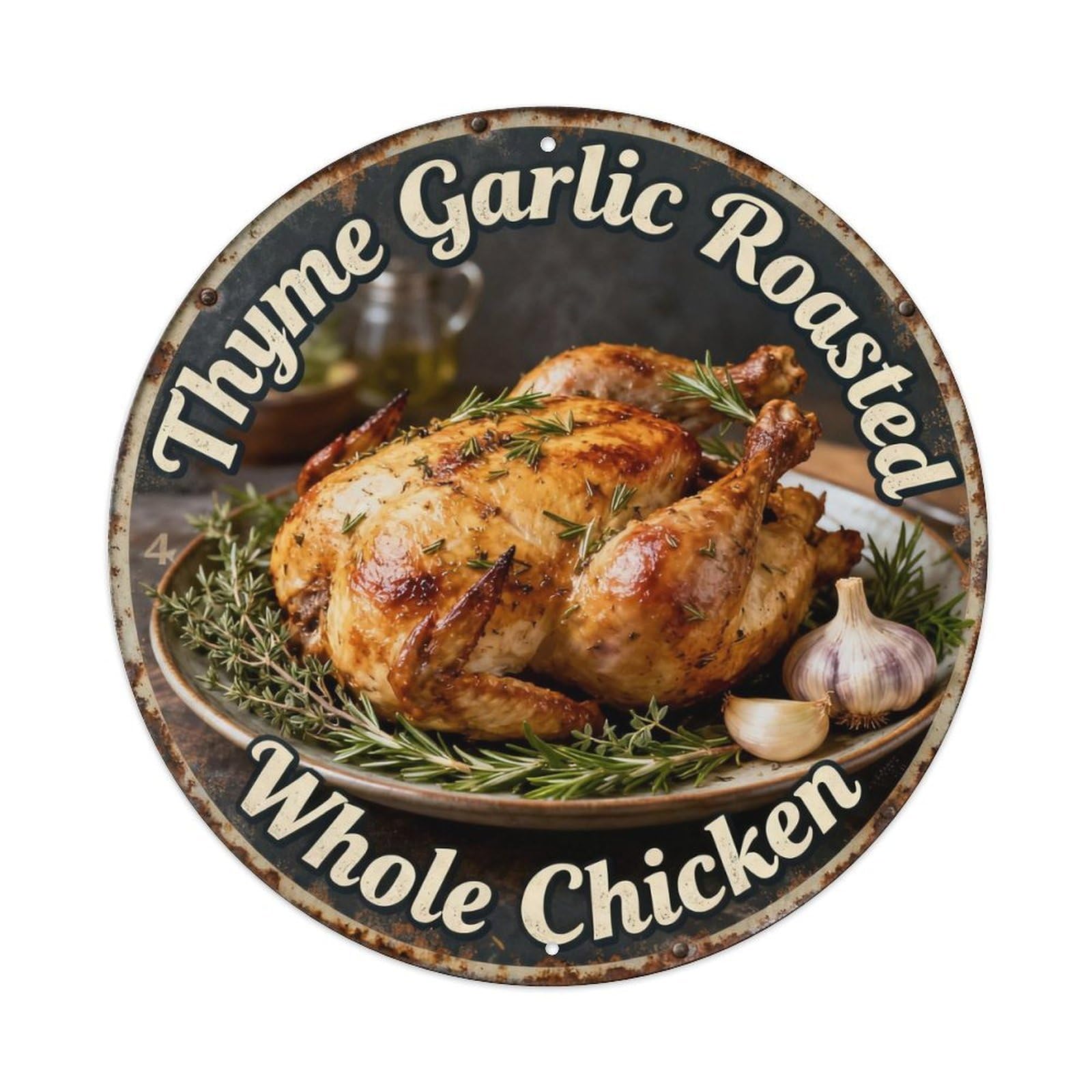 Thyme Garlic Roasted Whole Chicken Metal Tin Sign Plaque