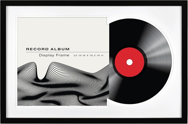 Marco de álbum de discos de doble mate, 16,5 x 25, negro con tapete blanco | El marco doble mate muestra el disco LP de vinilo y la campera para portadas de álbumes, decoración musical para colgar en la pared
