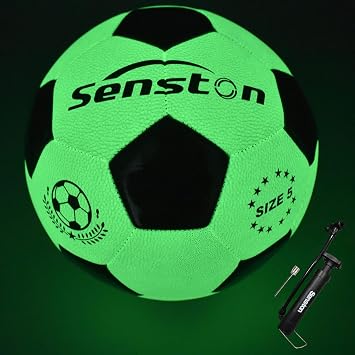 Senston Glow in the Dark Soccer Ball Size 5, Glowing PU Soccer with Pump | No Batteries Required,Light-Absorbing Luminous Material,Eco-friendly & Durable,Perfect Present,Indoor & Outdoor Use