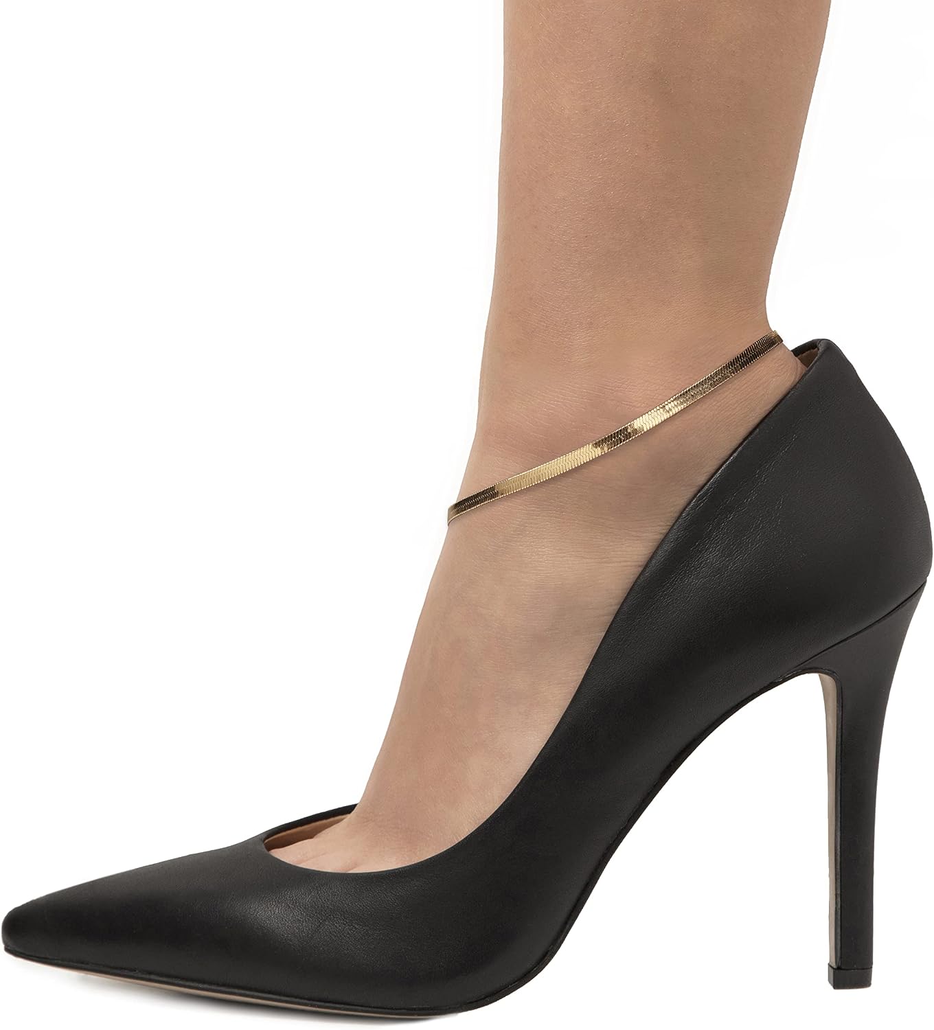 PalmBeach Yellow Gold Plated 5 Piece Herringbone, Curb Link & Cable Link Ankle Bracelet Set (4.75mm-6.5mm) 9" Length